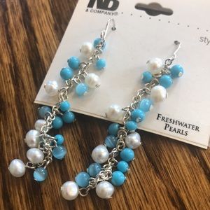Earrings blue white hanging